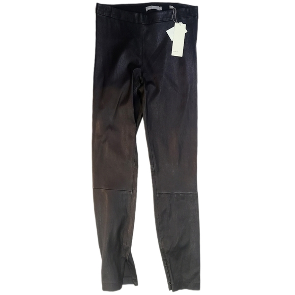 VINCE 🏷️ NWT Black Genuine Leather w/Stretch Zipper Cuff Smooth Waist M - Picture 4 of 15